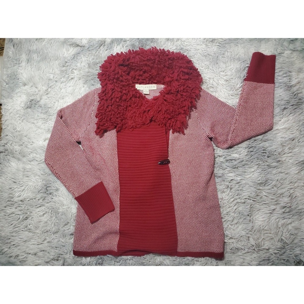Outlander Women's Cardigan Sweater Size Medium Red Toggle Closure Art-To-Wear